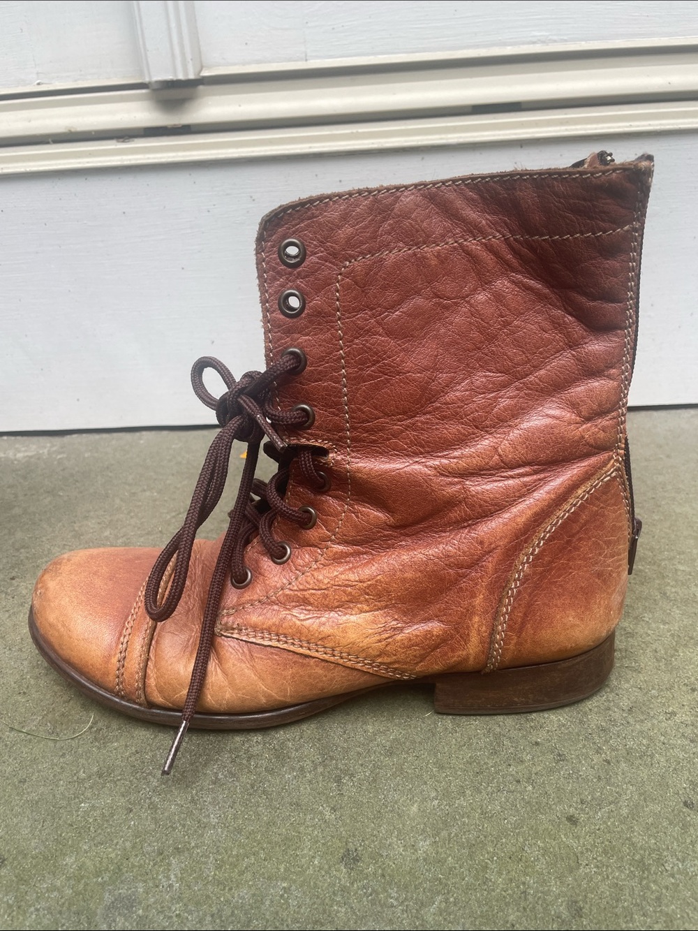 Steve Madden Cognac Brown Leather Lace-Up Ankle Boots - Picture 8 of 16